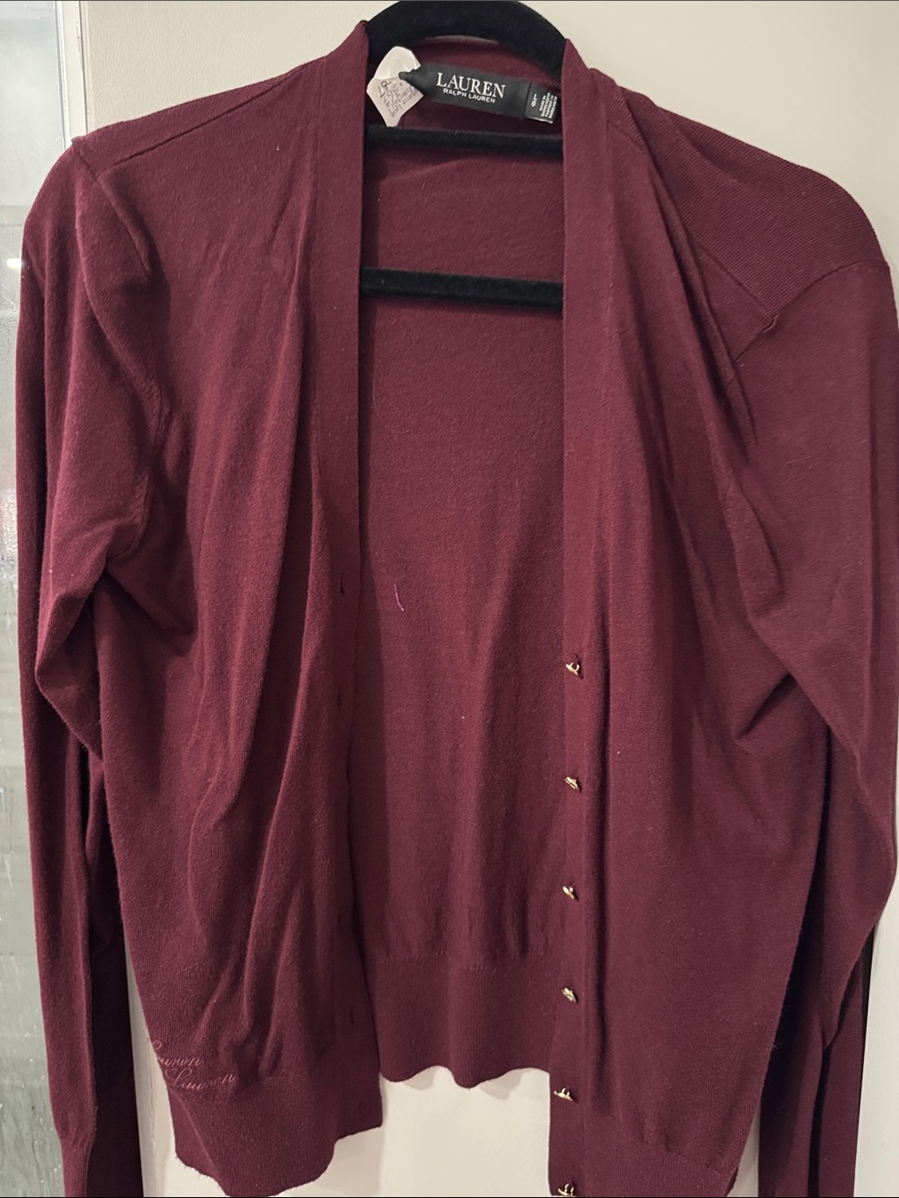 Lauren Ralph Lauren Burgundy Open-Front Cardigan Sweater